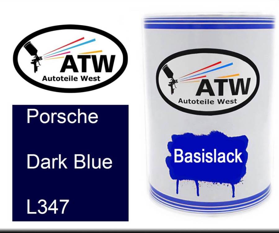 Porsche, Dark Blue, L347: 500ml Lackdose, von ATW Autoteile West.